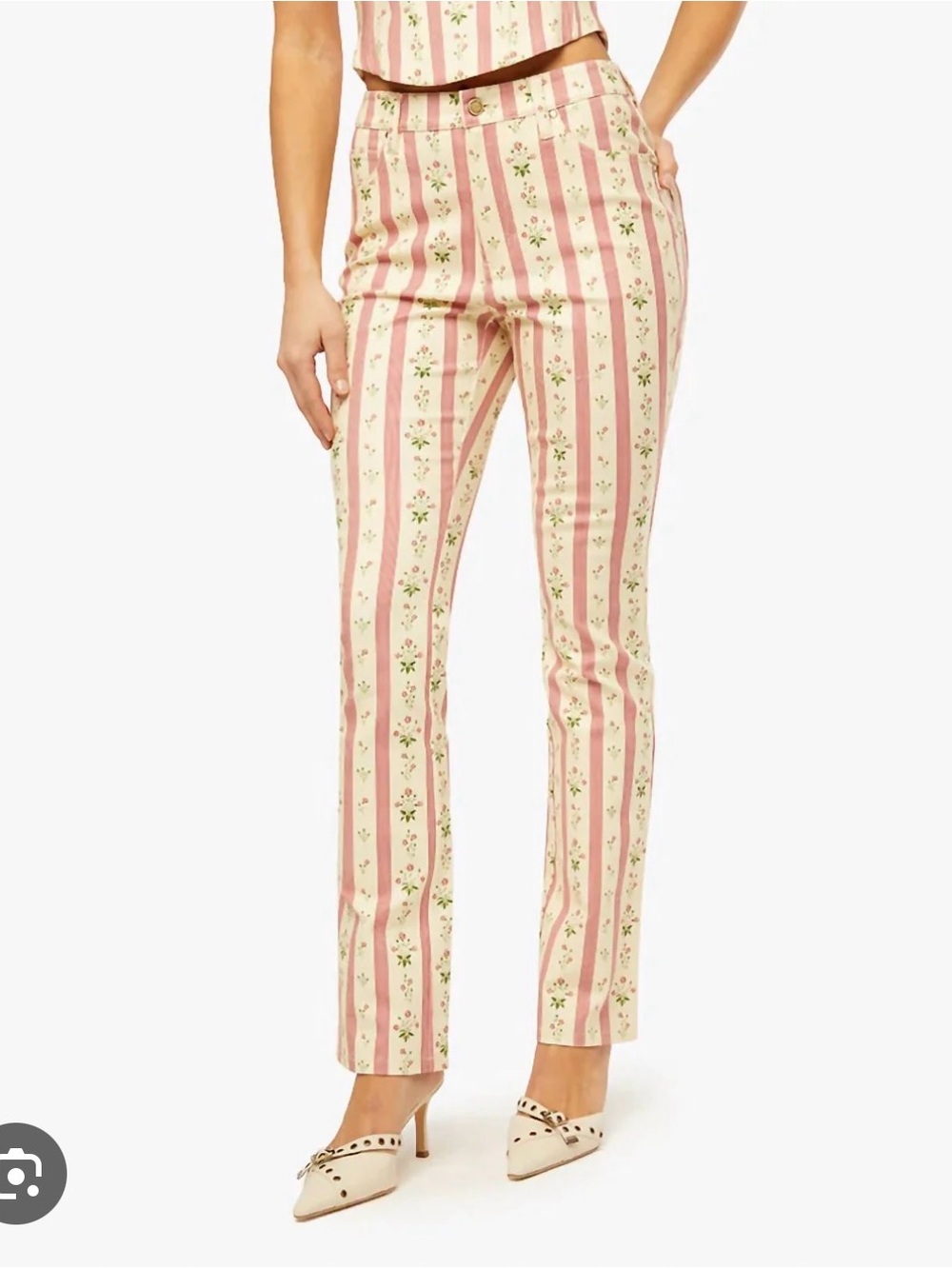 WeWoreWhat Cream Mid Rise Ankle Flare Jeans Green Floral Stripe Print
